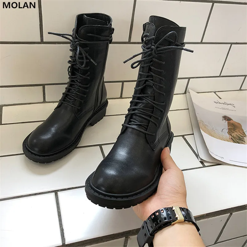 MOLAN/фирменные дизайнерские зимние роскошные черные ботинки из натуральной кожи