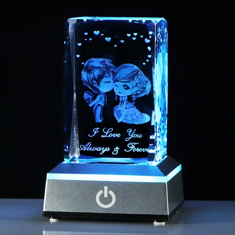 3D K9 кристалл травленная пара фигура с Я люблю тебя поговорки Keepsake куб красочным