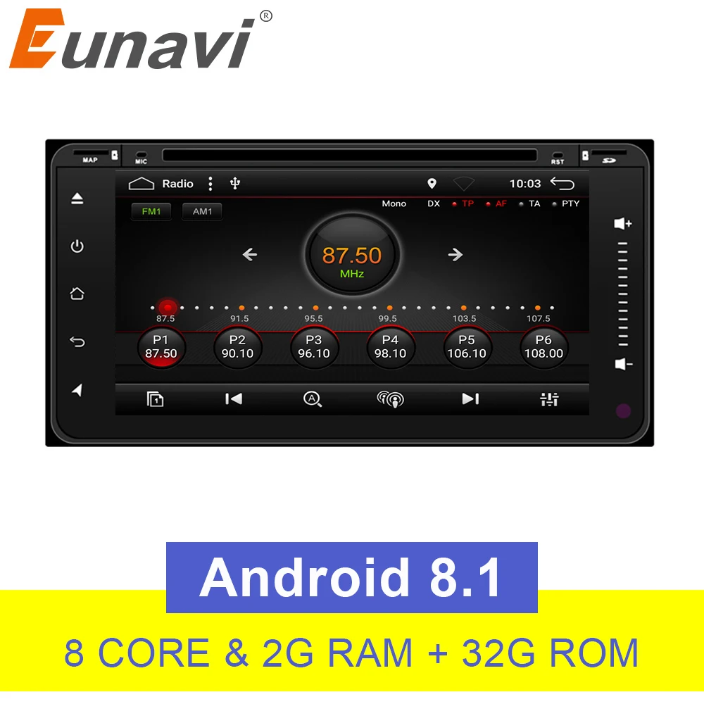 Eunavi 2 Din Android 8 1 автомобильный dvd-плеер Радио Стерео gps навигация для Toyota Hilux Vios