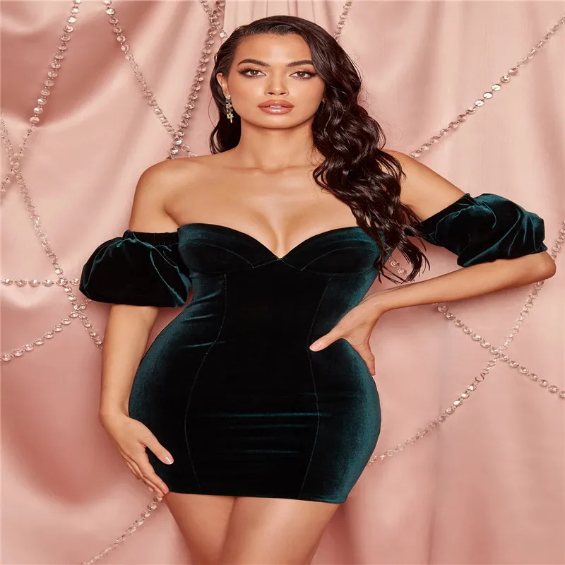 

Dresses Woman Party Night Mini Dresses Elegant Undefined Sexy Club Solid Off Shoulder Velvet Dress Robe Vestidos Jurk плае