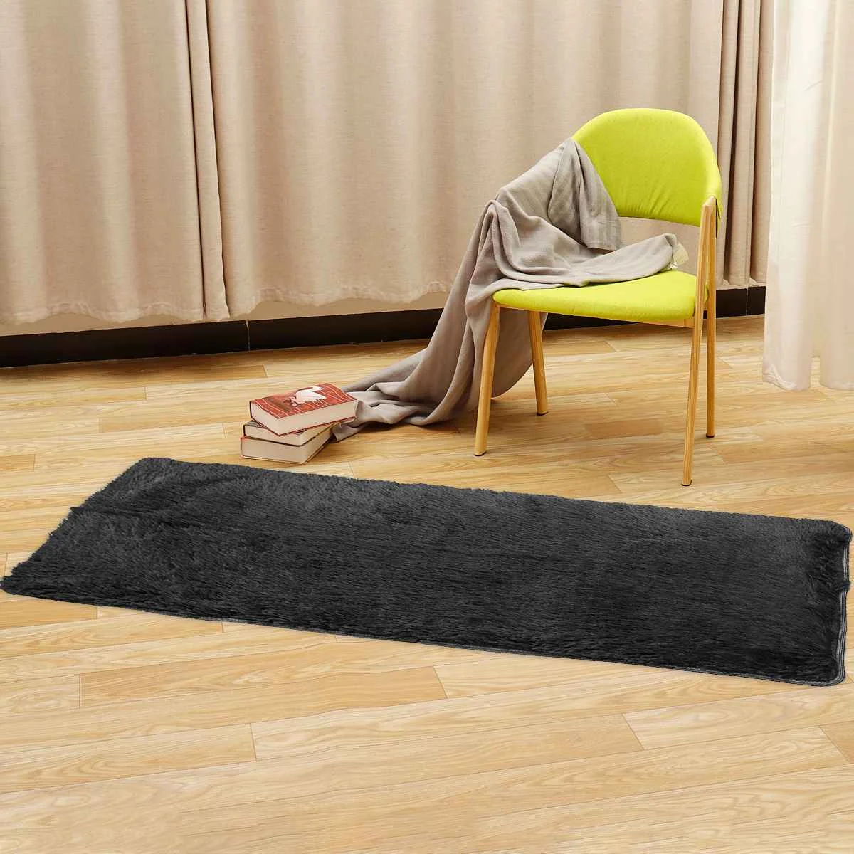 Black 60x160cm Thickened Square Floor Mat Cover Anti-skid Shaggy Area Yoga Rug Home Living Room Bedroom Table Carpet Blanket Mat Long - Цвет: Black