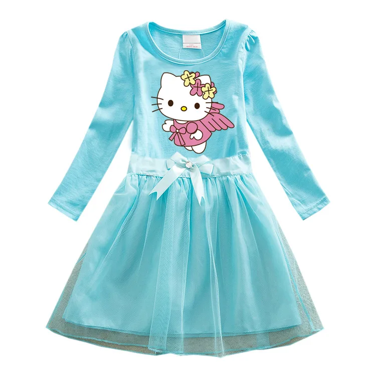 thumbnail image 1 of Ropa para niños de Hello Kitty, nuevo vestido de algodón de dibujos animados, falda de hilo de red con lazo a la moda de otoño para niñas, Falda plisada dulce para bebé, 1 of 5