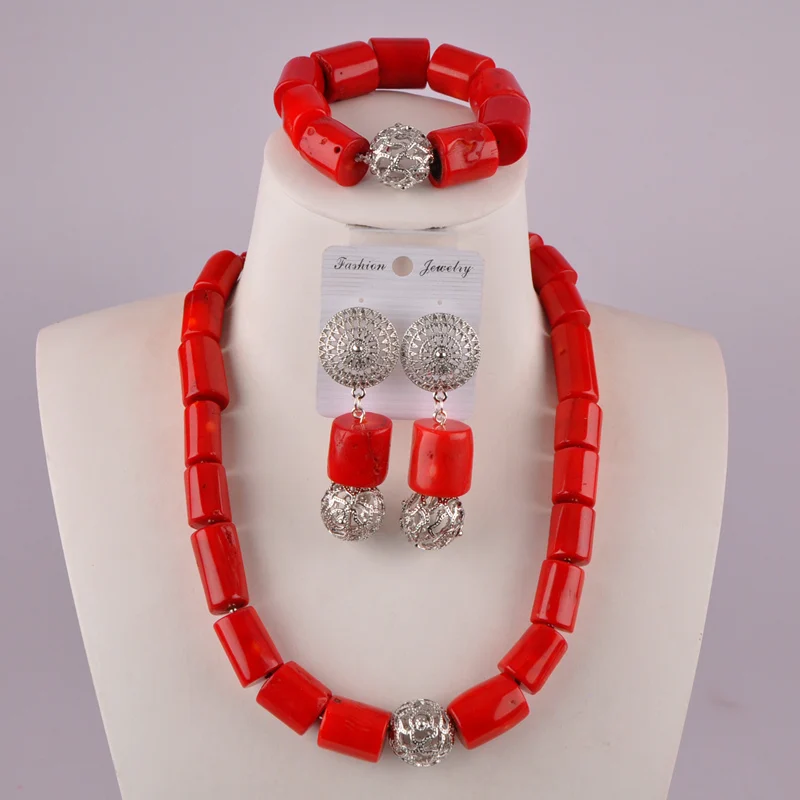 

New African Red Coral Bead Wedding Jewelry Nigeria Necklace Jewelry Set Bridal Jewelry Set Free Shipping AU-44