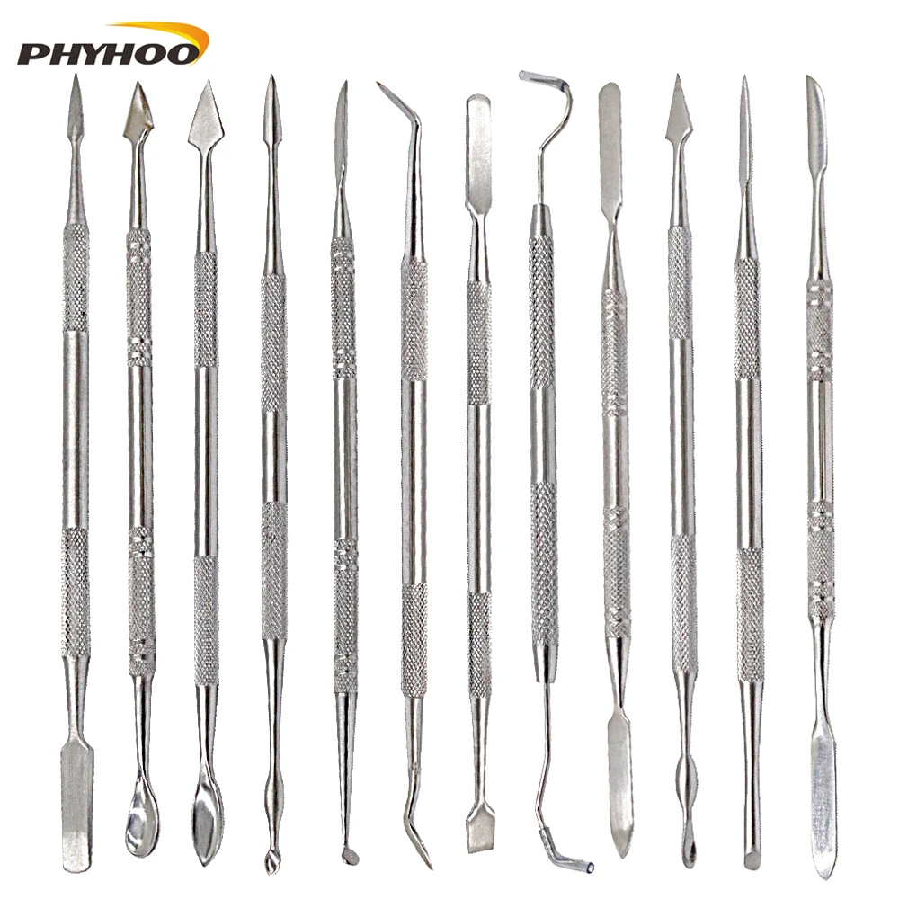 PHYHOO Wax Carving Knife Pottery Clay Sculpture Modeling Tool, Dental Instruments Equipment,12 Pieces Sculpture Blade