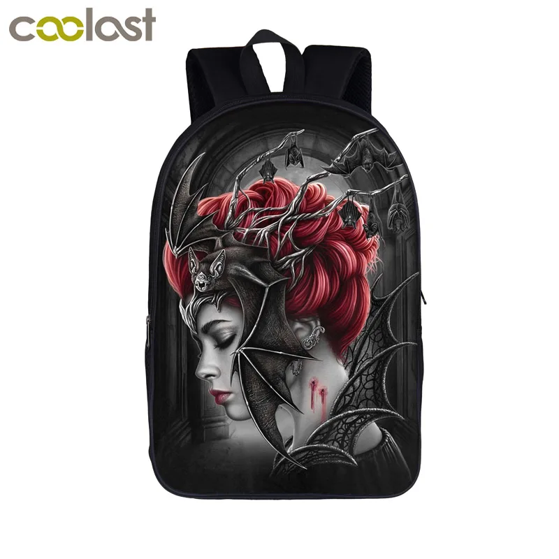 Темный готический рюкзак с изображением ангела/грима Жнеца/животного волка для мальчиков-подростков, школьные сумки в стиле панк, женские мотоциклетные мужские дорожные сумки