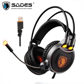 

SADES R1 USB Wired Gaming Headphone 7.1 Surround Stereo 3 different Vibration Light Modes Headset With Mic for PUBG PC Laptop