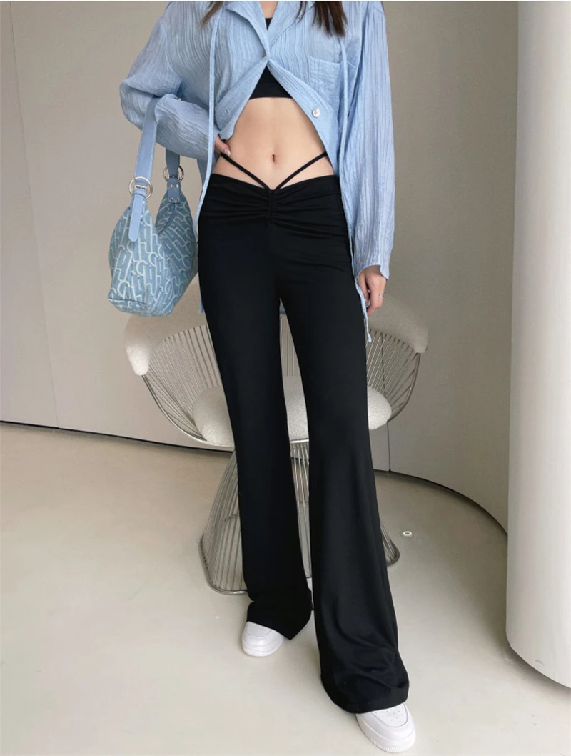 capri shorts 2022 New Summer Fashion E-girl Y2k Flare Pants Design Sexy Baggy Stretch Tunic Long Trousers Women Harajuku Black Streetwear Ins adidas pants