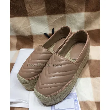 

Spring and summer women's thick bottom straw fisherman shoes leather casual flat shoes thick bottom increased shoes women