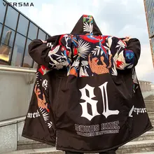 VERSMA японский Харадзюку граффити печати мужские длинные зимние куртки парки мужские зимние с капюшоном хип хоп теплая куртка пальто дропшиппинг