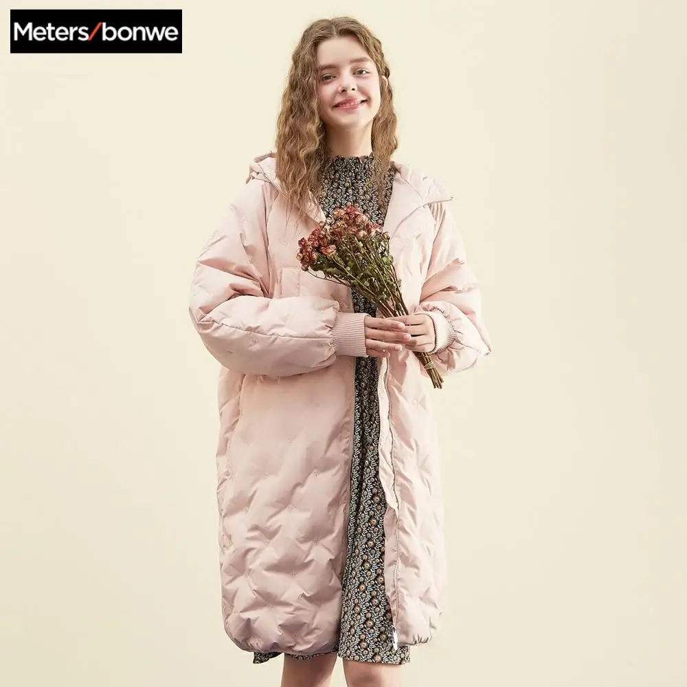 

Metersbonwe Long Warm Down Jacket Women Winter Warm 80% White Duck Down Hooded Female Turndown Collar Coat Winter Outwear