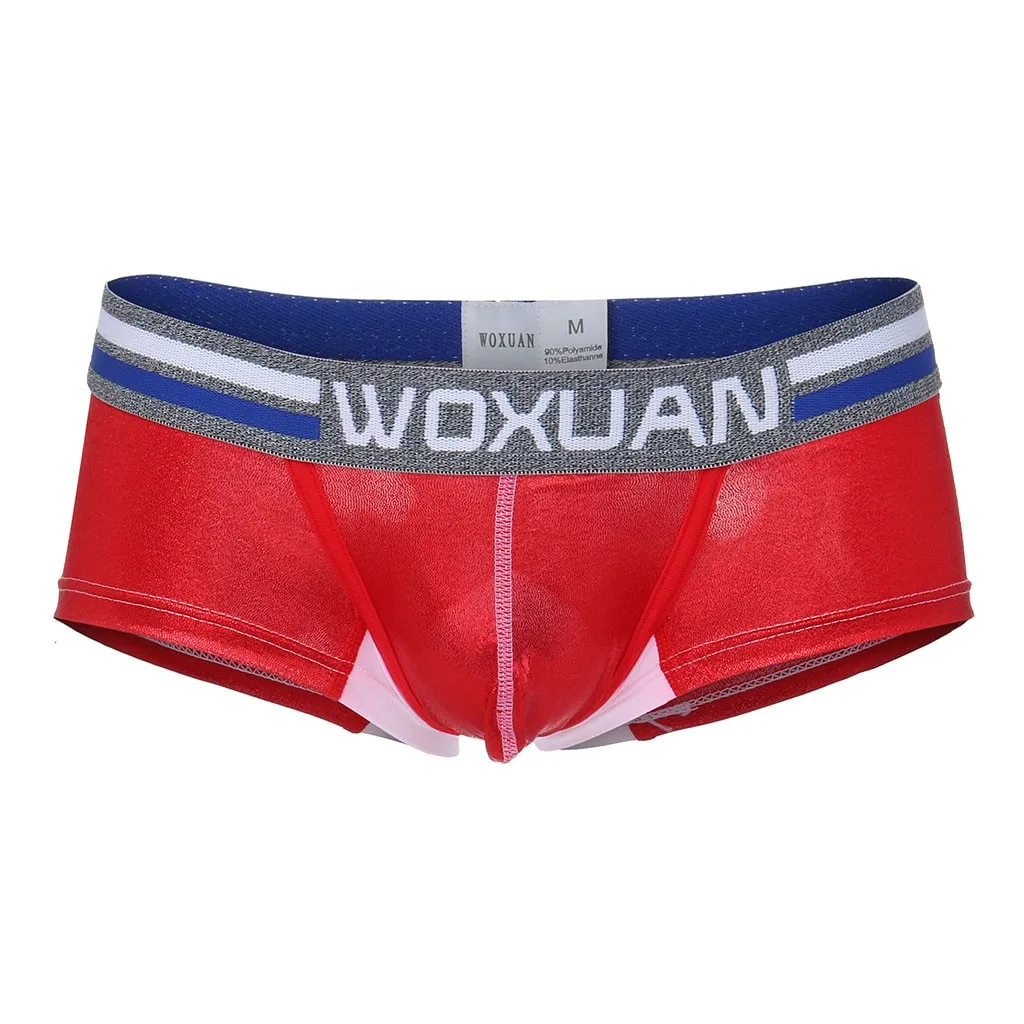 

2021 Sexy Wxouan Mens Faux Leather Arrow Pants Males Wet Look Underwear Boxer Shorts Low Waist Homme Cueca Males Boxers Trunks