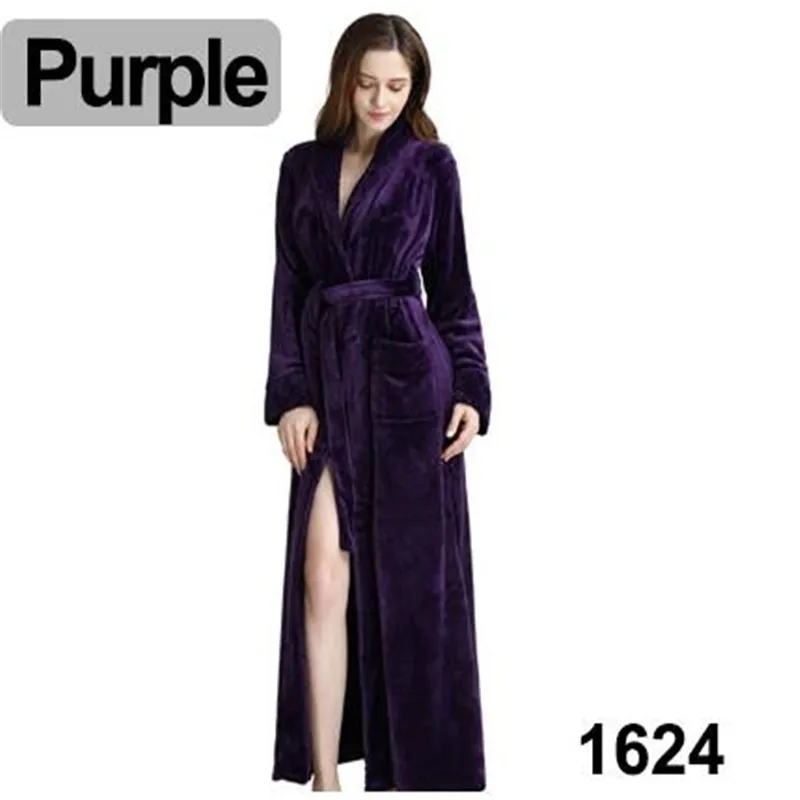 

Women Extra Long Plus Size Warm Coral Fleece Bathrobe Winter Thermal Flannel Winter pajamas Coral velvet bathrobe
