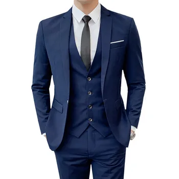 

Business suit suit men's groomsmen suit groom wedding dress banquet solid color slim suit jacket (coat + vest + pants) set 3 pcs