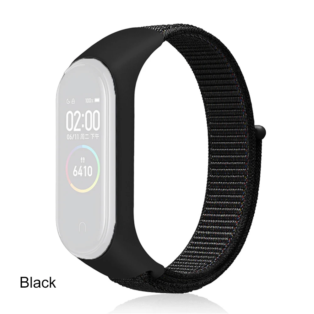 Цветной сменный Браслет с нейлоновой петлей для Xiaomi Mi band 3 4, спортивный браслет, дышащий ремешок, аксессуары для умных часов - Цвет: black