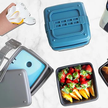 

2100ML Portable Lunch Box with Ice Pack Insulation Bento Box 2layer Food Storage Container for Picnic Carry Food