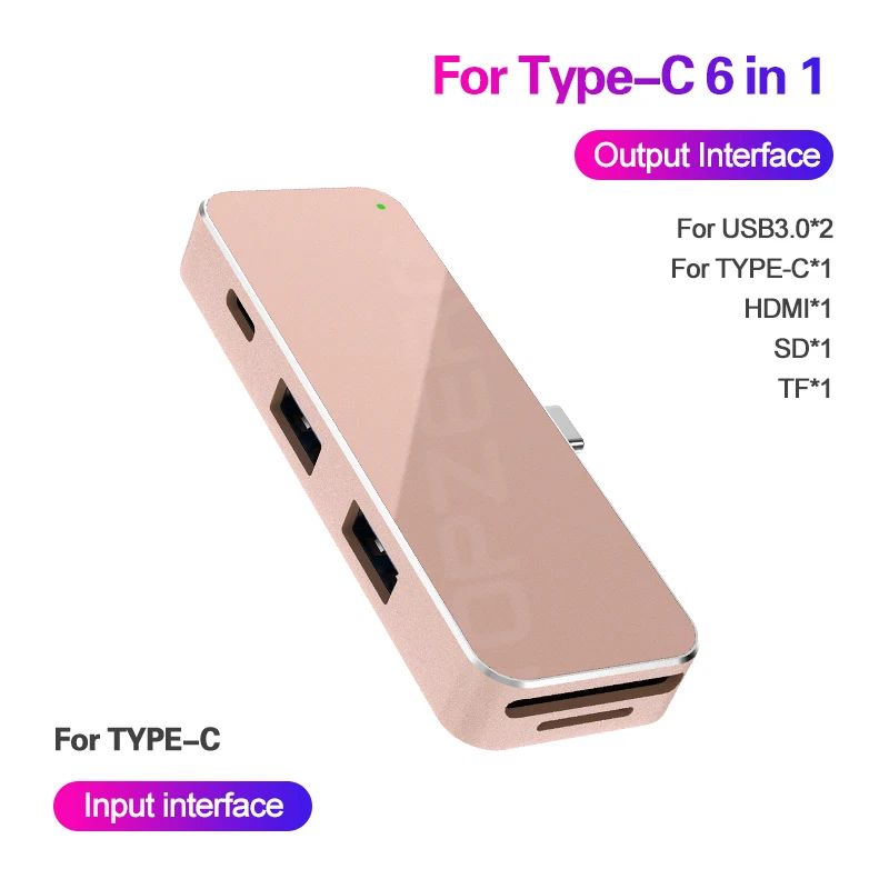 Gold 6 в 1 type C концентратор USB C к HDMI USB 3,0 порты SD TF кард-ридер адаптер для MacBook Pro разветвитель мульти 6 портов type C usb-хаб - Цвет: Gold