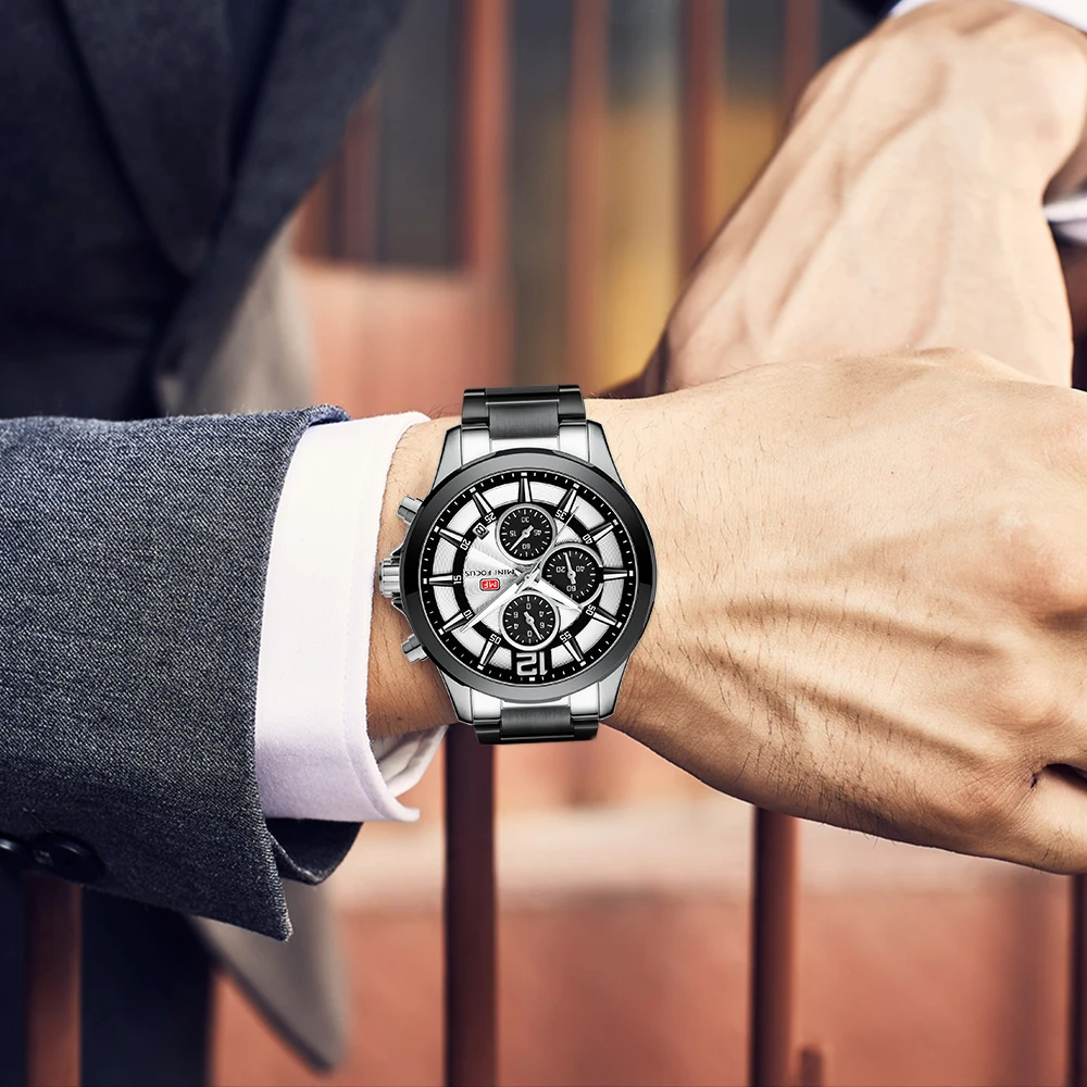 MINIFOCUS Модные мужские s часы лучший бренд класса люкс кварцевые наручные часы со стальным ремешком многофункциональные спортивные часы с хронографом мужские часы