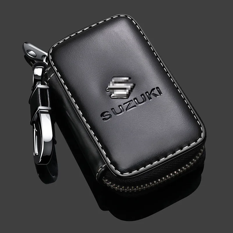

Leather Car Key Case Keychain Cover Zipper Unisex for Suzuki Grand Alto SX4 Swift Vitara Agila car key bag car accessories