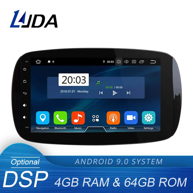 Best LJDA Android 9.0 Car Multimedia Player For Mercedes Benz Smart 2010 2014 GPS Navigation 2 Din Radio Stereo 4G+64G DSP IPS 8 Core
