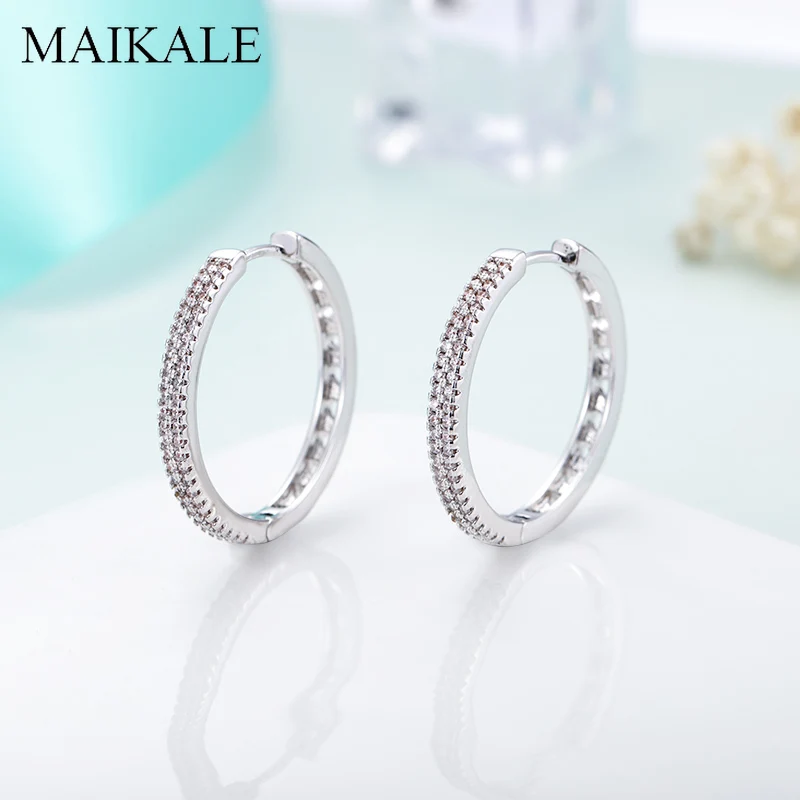 

MAIKALE Luxury Big Round Circle Hoop Earrings for Women Girl Hollow Heart Shape AAA Cubic Zirconia Earrings Fashion Jewelry Gift