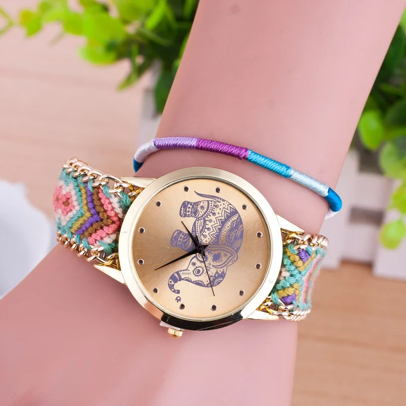 

Southeast Asia Handmade Hot Selling Geneva Hand-woven Elephant Drawstring Bracelet Watch Ladies' Watch