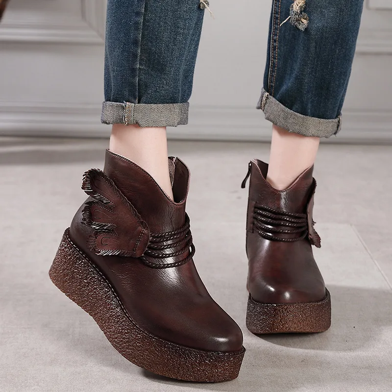 

Boots Genuine Leather Bottom Slope With Short Boots Non-slip Woman Boots