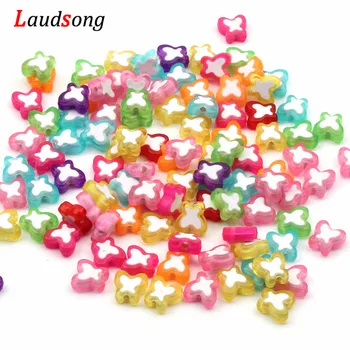 

50pcs/lot 10mm Multicolor Acrylic Beads Butterfly Beads For Jewelry Making DIY Necklace Bracelet Spacer Loose Beads Accessories