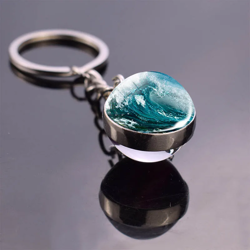 Sea Turtle Dolphin Seashells Glass Ball Keychain Glass Ball Cabochon Jewelry Keyring Ocean Souvenir Pendant Gifts Dropshipping