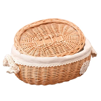 

AFBC Wicker Rattan Storage Basket with Lid Home Living Room Decor Toy Debris Finishing Storage Tool Storage Basket Snack Basket