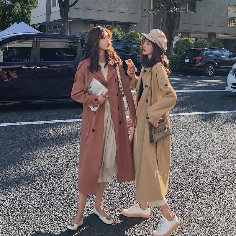 

Khaki Trench Coat Women's Mid-length over-the-Knee 2019 Spring Clothing New Style Korean-style Loose-Fit Students School Season