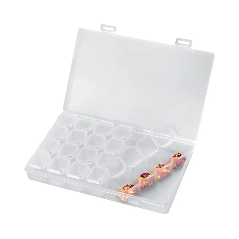 

28pc Nail Art Sequins Storage Box Multifunction Transparent Plastic Grids Cosmetic Dispenser Jewelry Organizer Boxes Makeup Case