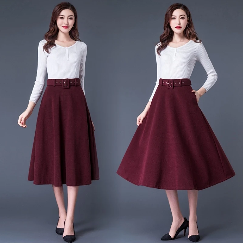 Skup HAYBLST marki spódnica kobiet 2019 jesień zima elegancki koreański Kawaii Plus rozmiar 3XL moda stałe wysoka talia długa w stylu Vintage odzież