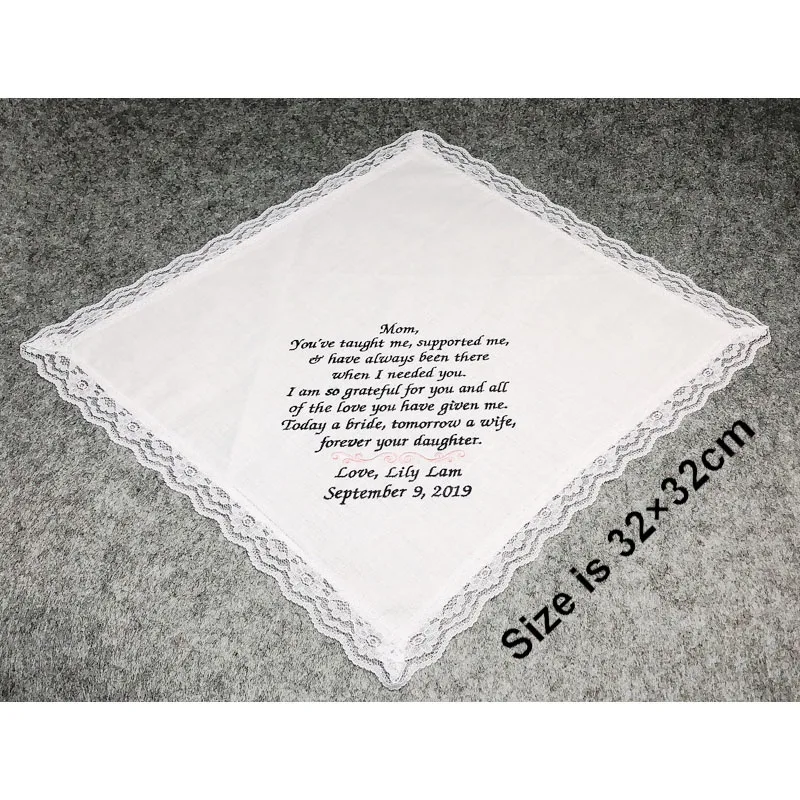  1PC Personalized Wedding Embroidered Handkerchief for Mother and Father of the Bride Handkerchiefs 