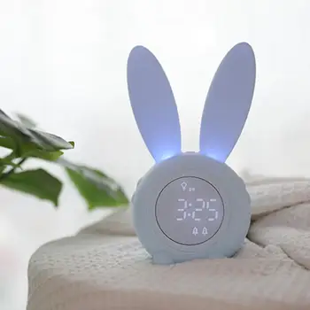 

Cute Rabbit Small Alarm Clock Induction Night Light With Temperature Display Rechargeable Lithium Battery For Children Bedroom