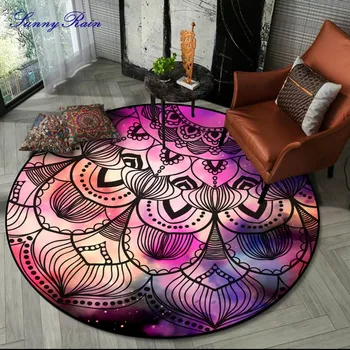 

SunnyRain 1-piece Fleece Printed Mandala Round Rug for Living Room Area Rugs for Bedroom Round Carpets