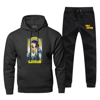 

Classic Pulp Fiction Men's Fleece Hoodies Sweatshirts Man Saint Mia The Revived Hoodies Pants Sets Fashion Comics Sportswear