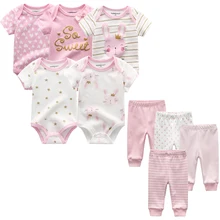 Летний новорожденный короткий рукав 5 шт Детские комбинезоны+ 4 шт унисекс детские брюки хлопковые 0 до 12 м комплект одежды для малыша