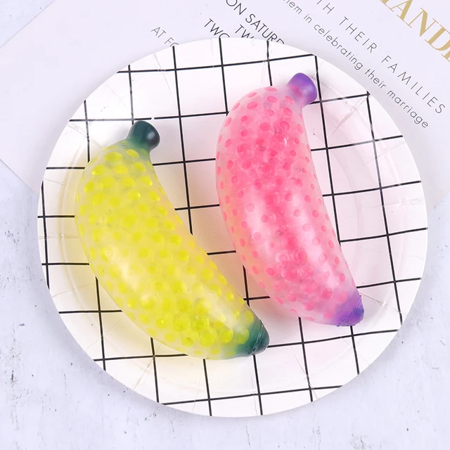 Spongy Banana Bead Stress Ball Toy Squeezable Soft Fruit Shape Sensory Adult Decompression Child Fidgeting Rebound Squeeze Toys 2