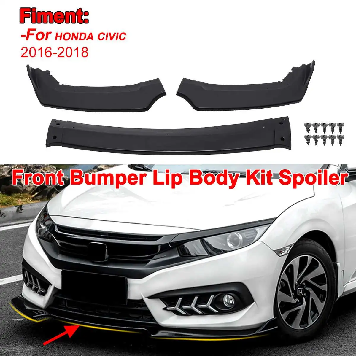 3PCS Car Front Bumper Splitter Lip Spoiler Protection Trim For Honda