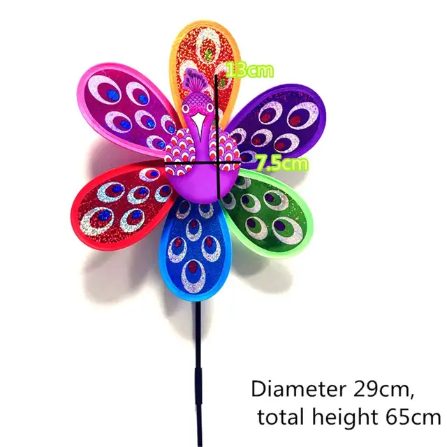 Peacock Colorful 3D Lovely Kids Toy Wind Spinner Windmill Toys For Yard Outdoor 2