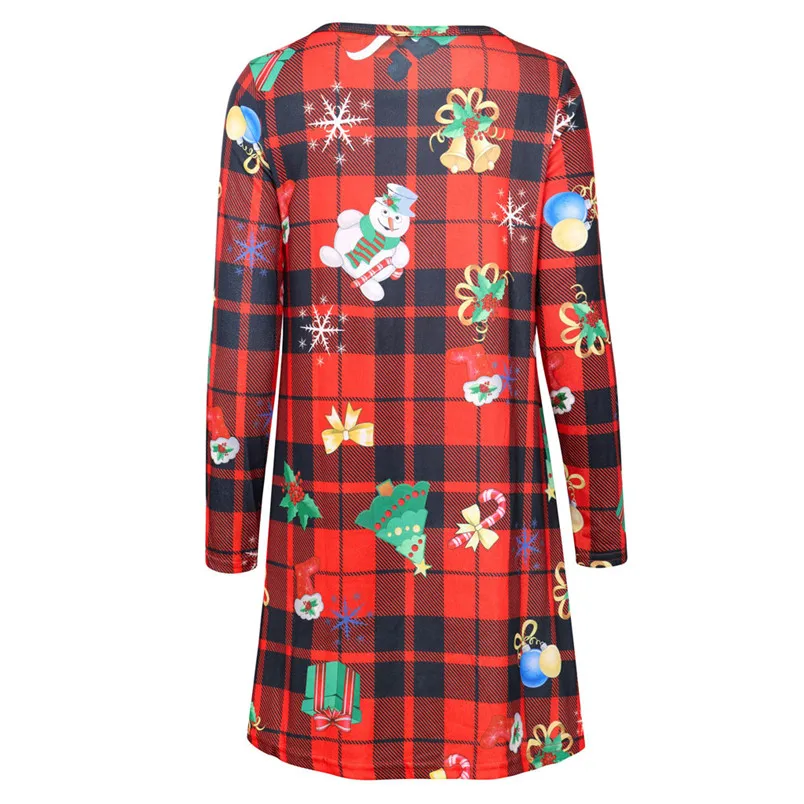 Red Fashion O-collar Snowman Printed Christmas Dress New Year Xmas Long Sleeve Mini Dress Women Girls 40SE25 (1)