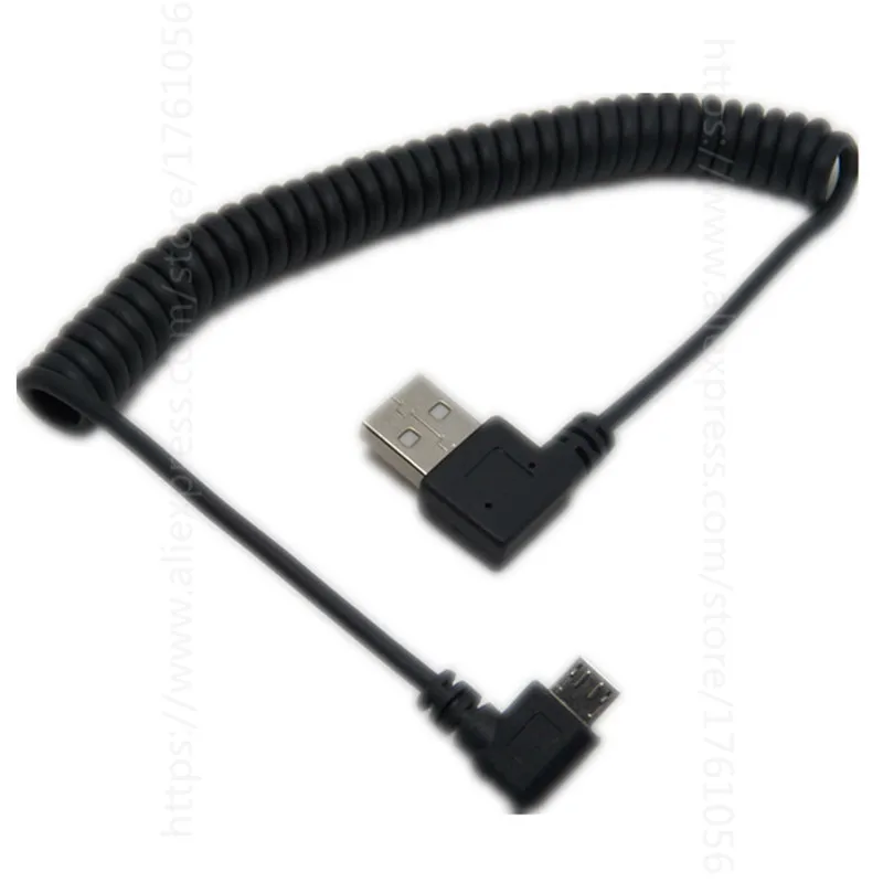 Угловой usb-кабель, пружинный Спиральный USB для микро-usb удлинитель 90 градусов USB A для Micro B Мужской провод
