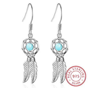 New Arrival 100% 925 Sterling Silver Retro Style Dreamcatcher Drop Earrings For Women Free Shipping For Women's Gift