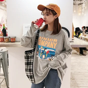 

Cotton Clothes 2019 Spring Autumn New Casual Loose O Neck Women's Bottoming Shirt Long-sleeved T-shirt Women's Shirt