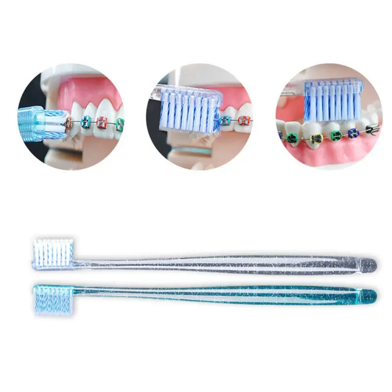 

2Pcs/Set Adult Orthodontic Toothbrush U A Soft Trim Bristles Head for Braces Deep Cleaning Dental Teeth Whitening Oral Care