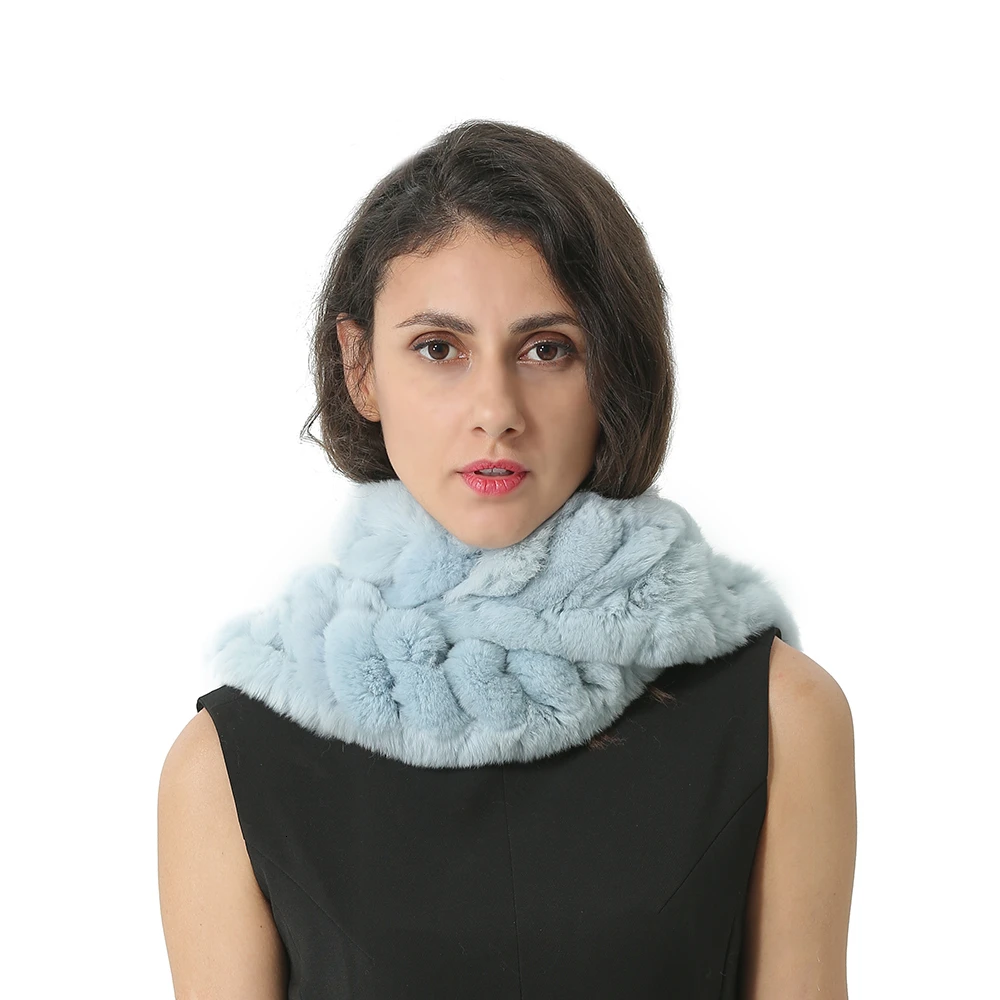 Шарф из натурального меха, женский зимний модный шарф-кольцо для девушек, теплый шарф с кроличьим мехом, женский шарф, Femme Bufanda Mujer - Цвет: Blue