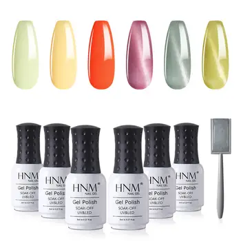 

HNM 8ML 6Pcs Colorful Gel Polish Kit Soak Off Cat Eye Nail Gel Primer Color Gel With Magnet UV LED Semi-permanent Gel Polish