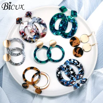

BICUX Fashion Bohemian Statement Acrylic Drop Earrings for Women Vintage Korean Geometry Dangle Hanging Earring 2019 Jewelry