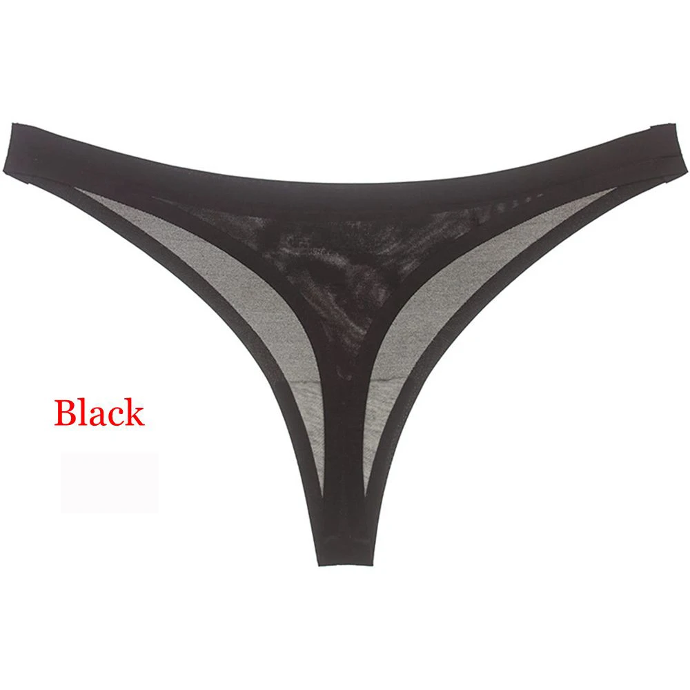 Women's Sexy Ice Silk Thong Panties Seamless Cotton Briefs Women Underwear Panties for Girls Ladies Panty G String Tangas - Цвет: black