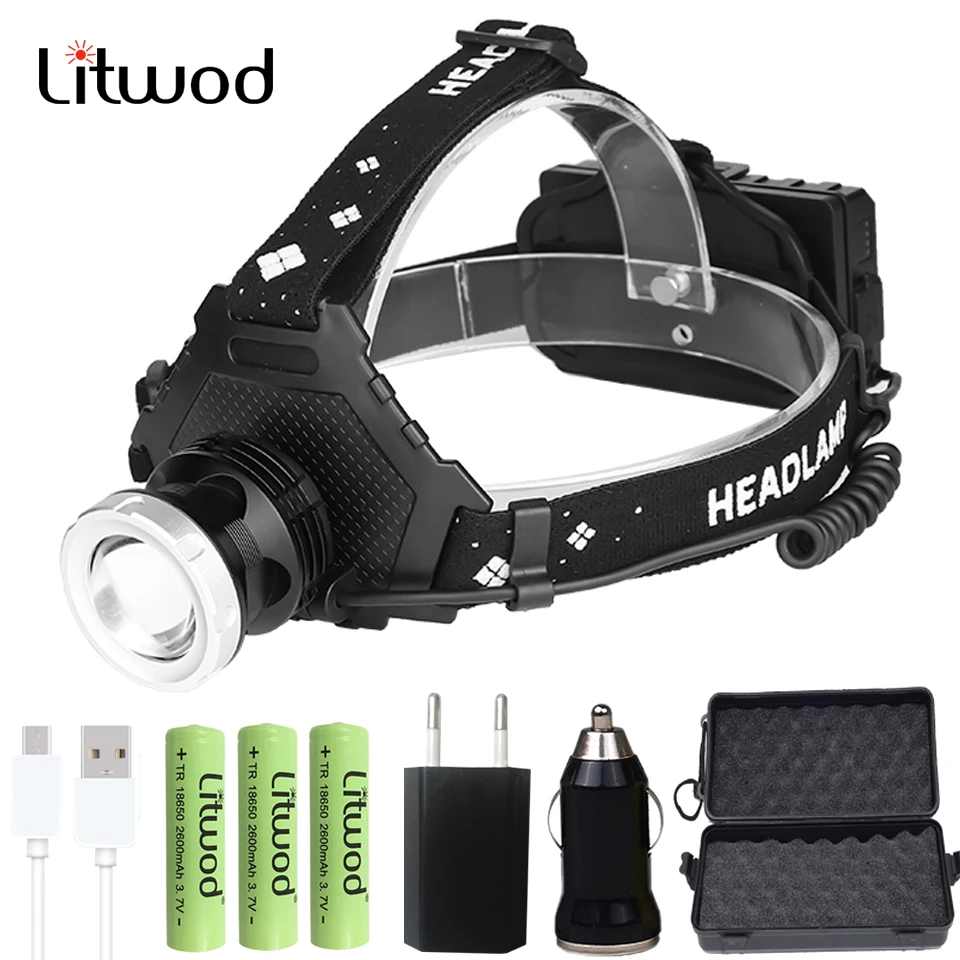 

Litwod z90 3800LM powerful Head lamp Led headlamp Headlight 32W XHP50.2 XHP70.2 zoom head lamp power bank 7800mah 18650 battery